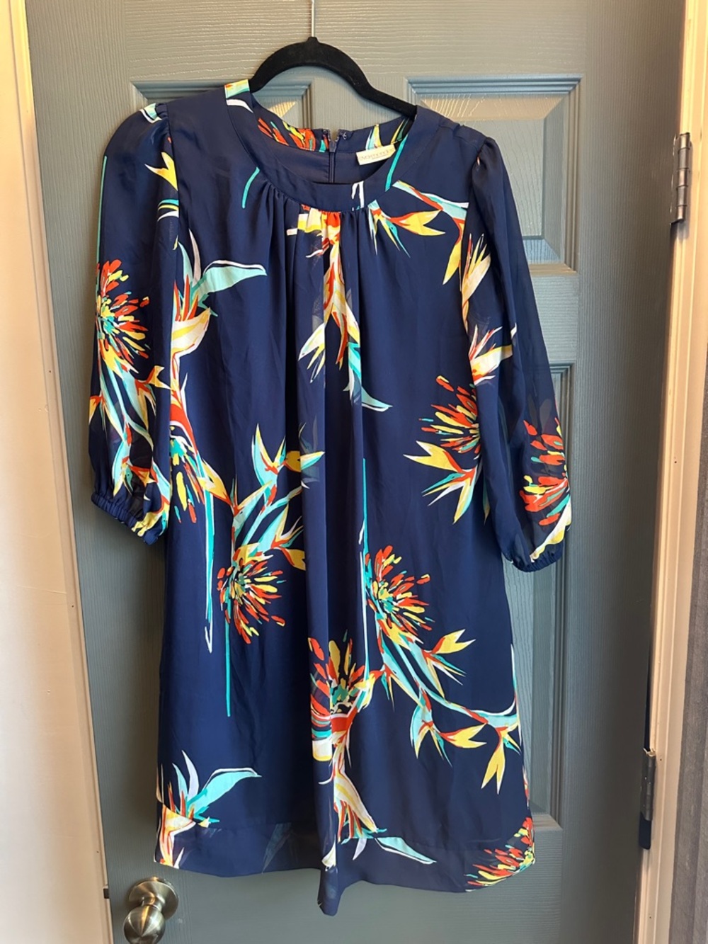 Eva Mendes NY & Co Navy Tropical Floral Shift Dress